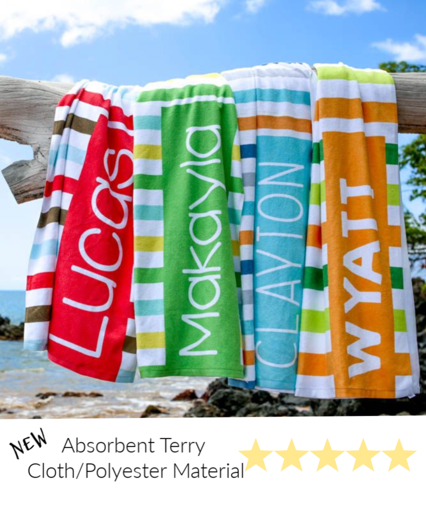Blue Stripe Name Repeat Beach Towel
