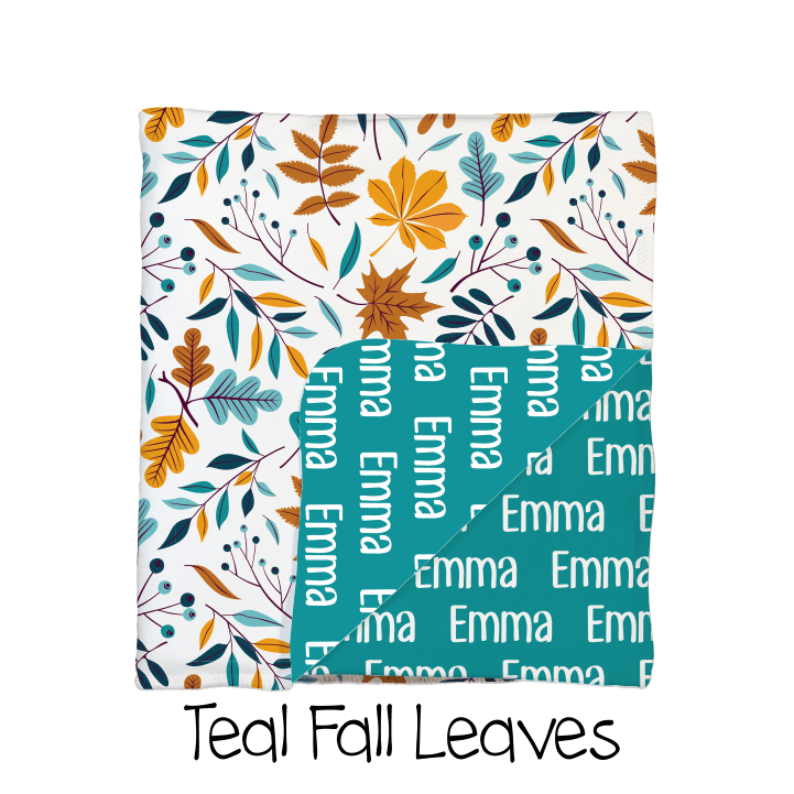 Teal Fall Leaves 2-Sided Swaddle