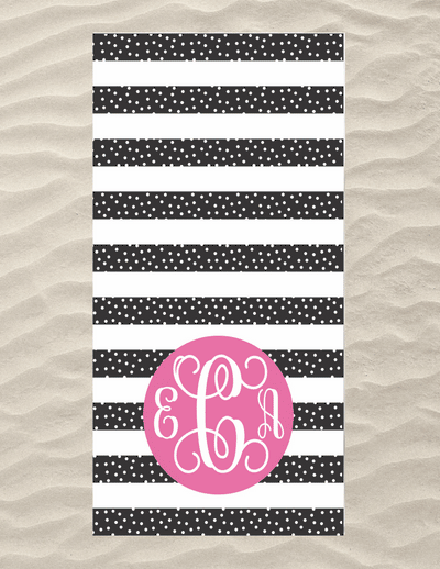 Pink Monogram -Black & White Beach Towel
